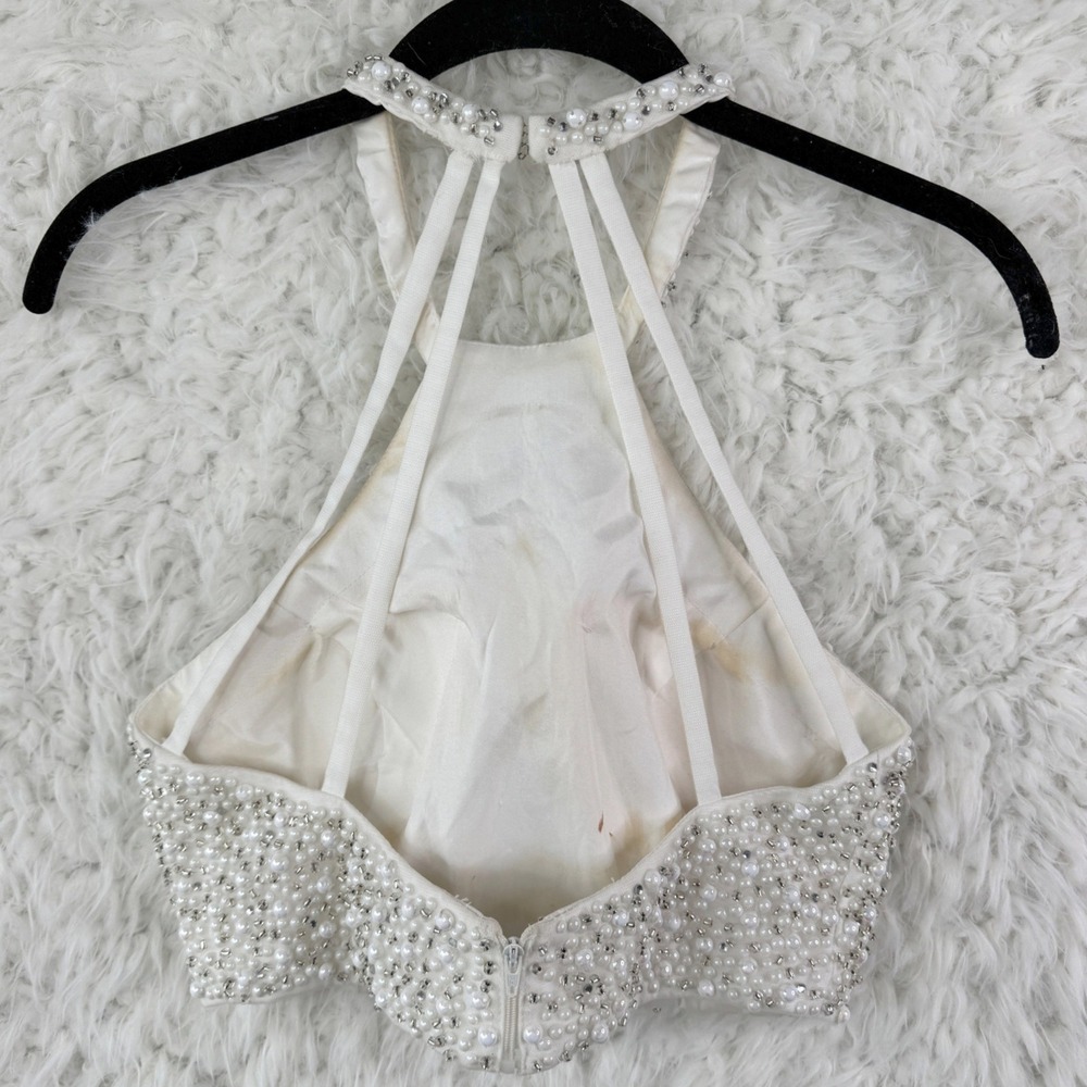 Shail K Ivory Pearl Beaded Halter Crop Top Size 2 Formal Pearlcore Glam Prom‎ - Picture 2 of 9